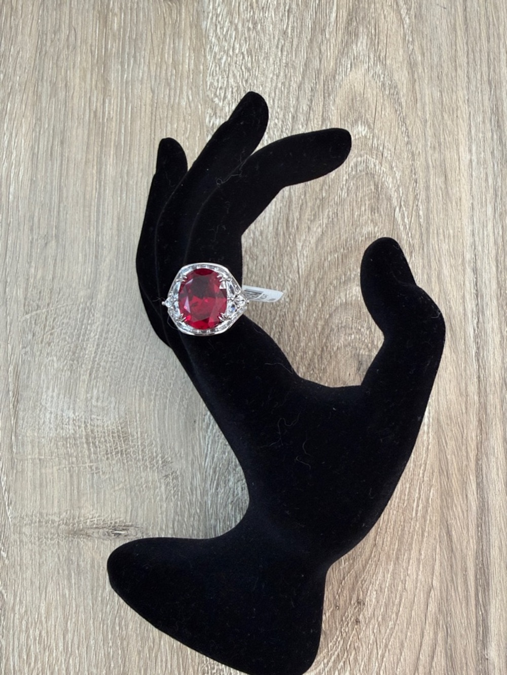 JTV Ring Rhodium over Sterling Ruby White Diamond Simulants Size 7-NWT